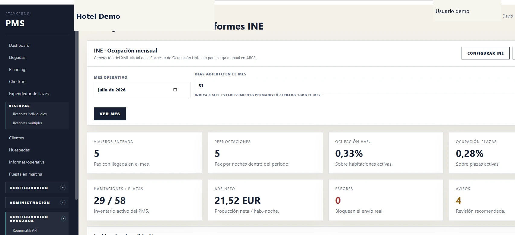 Hotel reporting interface